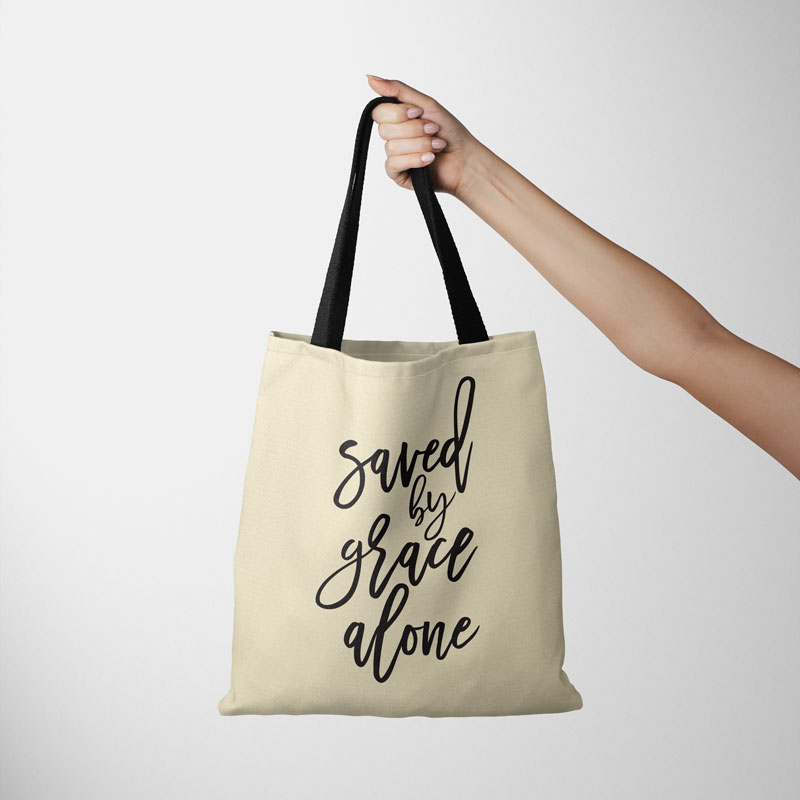 Saved By Grace Alone Script Canvas Tote #2