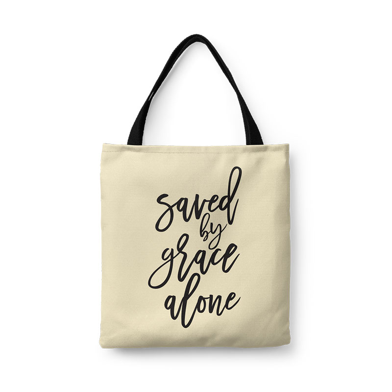 Saved By Grace Alone Script Canvas Tote