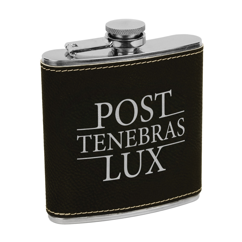 Post Tenebras Lux Leatherette Flask Brown